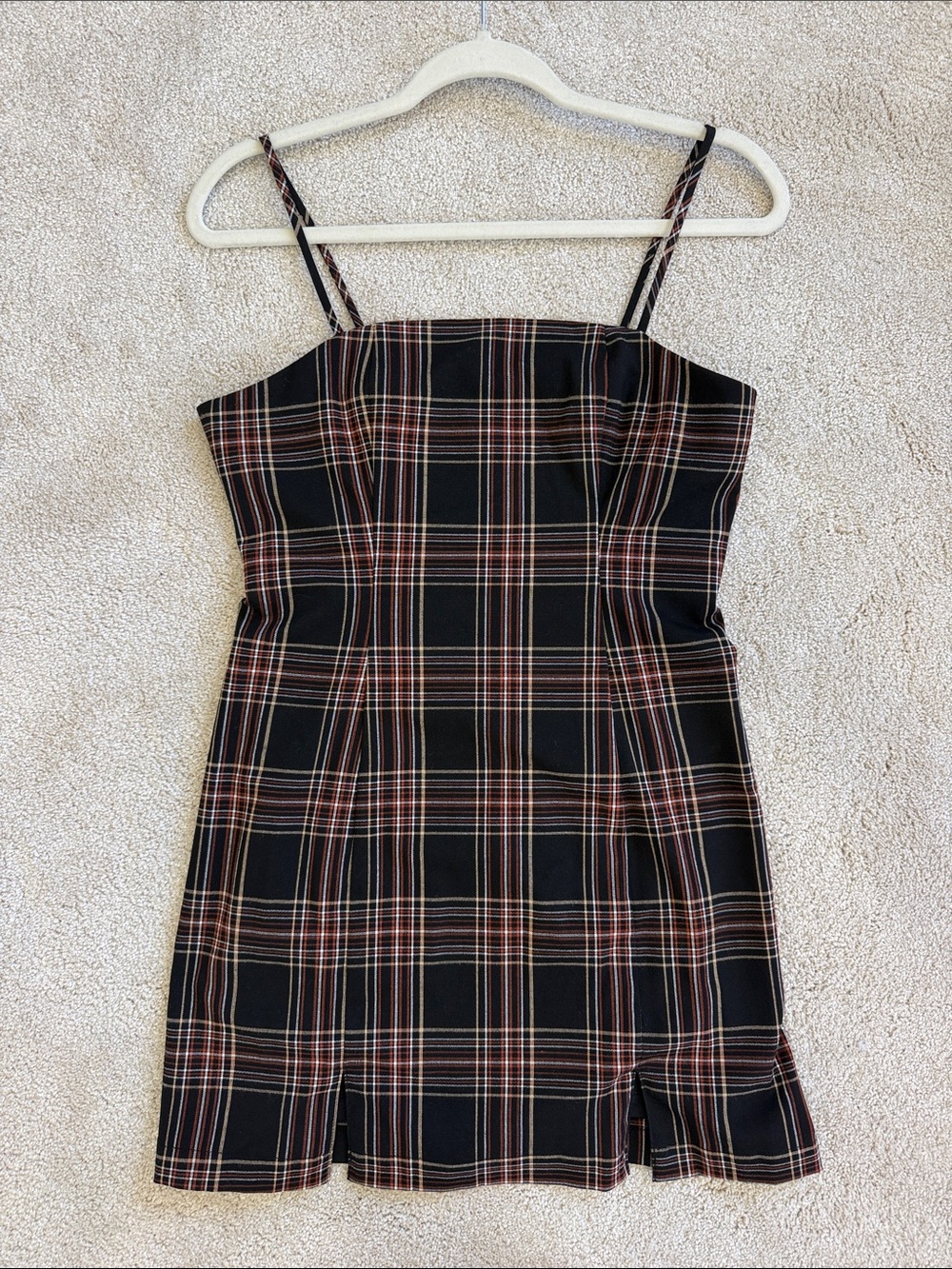Forever 21 Black Plaid Spaghetti-Strap Mini Dress with Red & Cream Lines